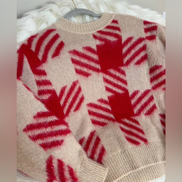 Sandro red and beige geometric pattern women’s sweater size Small - Picture 4 of 8